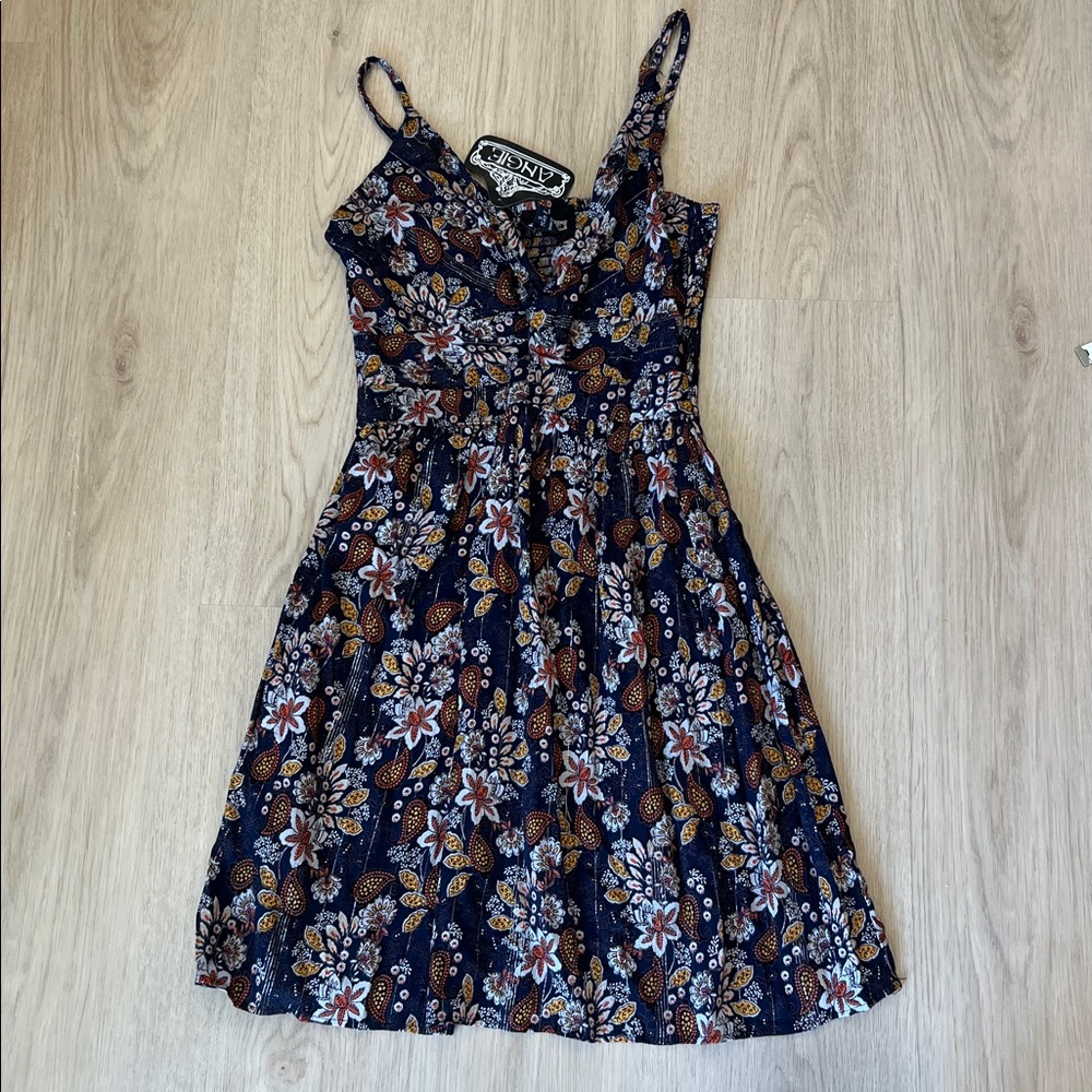 Angie Floral Print Dress - Navy and Orange